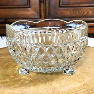 Vintage Cut Crystal Scalloped Edge Multi Faceted Footed Bowl